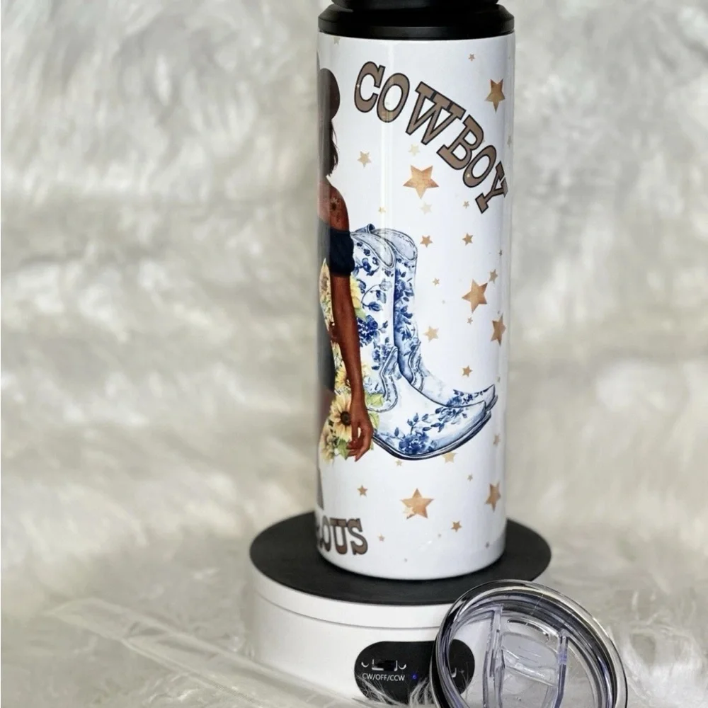 Howdy Cowboy! | 20 oz. Stainless‎ Steel Tumbler with Round Portable & Slide Lids